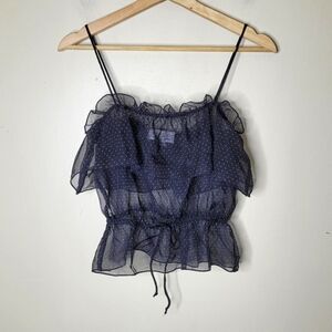 XOXO Vintage Sheer Ruffle Peplum Cami Size M Polka Dot Y2K Tank Top